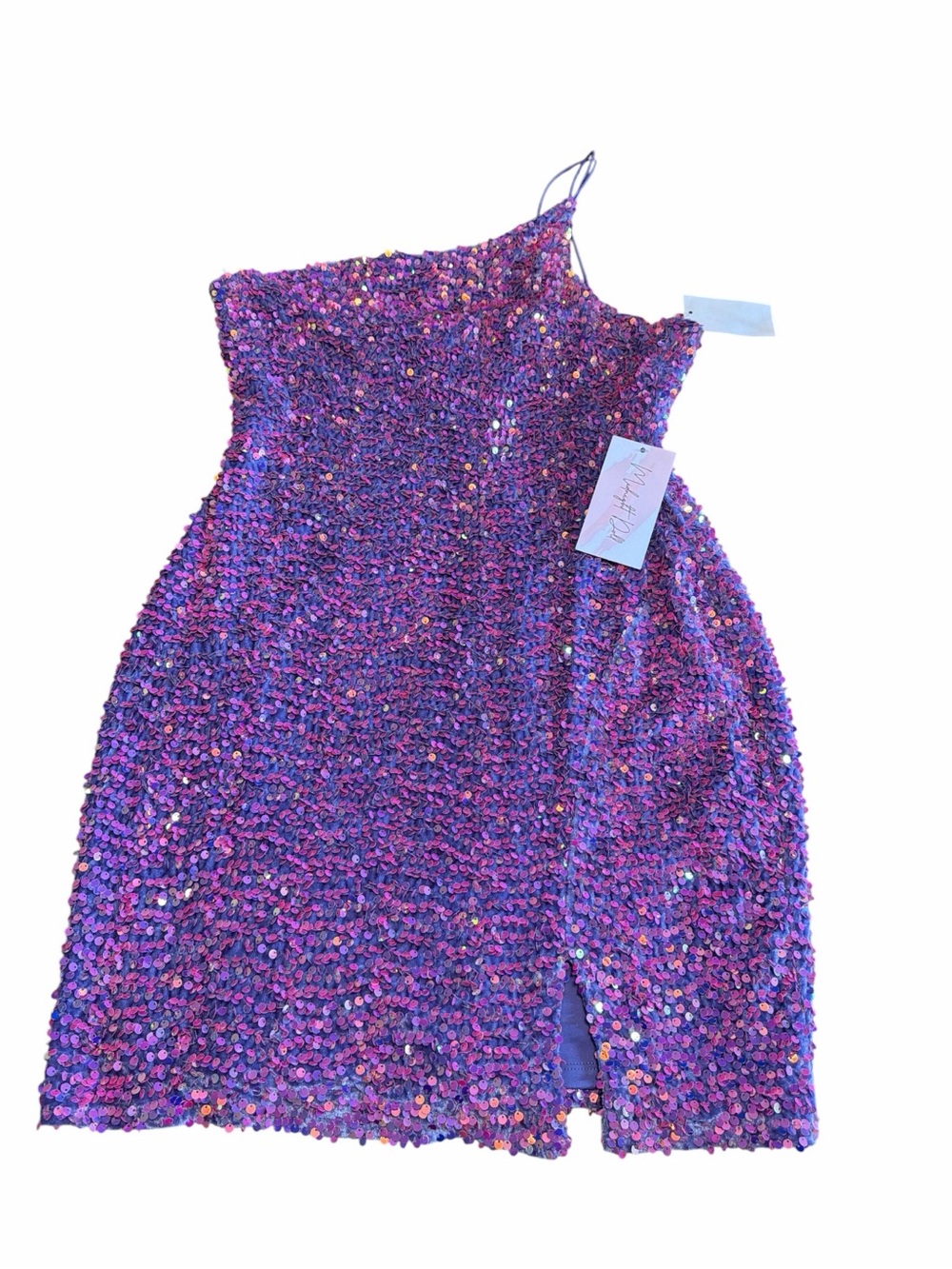 NWT Midnight Doll Purple Pink Sequin Party Mini Dress Slit Size L